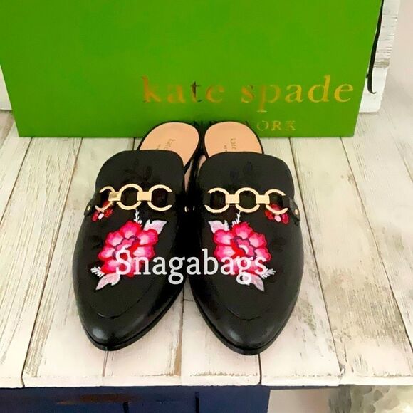 KATE SPADE NIB CANYON BLACK NAPPA POINTED TOE SLIP ON FLAT SHOES SIZE 7.5 M - Picture 1 of 11